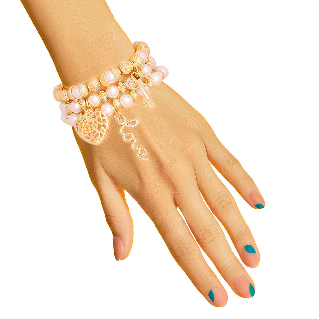 Layered 3 Strand Cream Love Bracelet Stylish Chic Jewelry Accessory