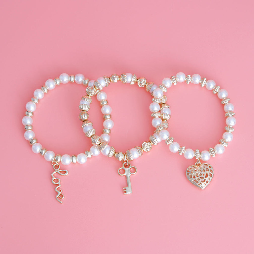 Layered 3 Strand Cream Love Bracelet Stylish Chic Jewelry Accessory