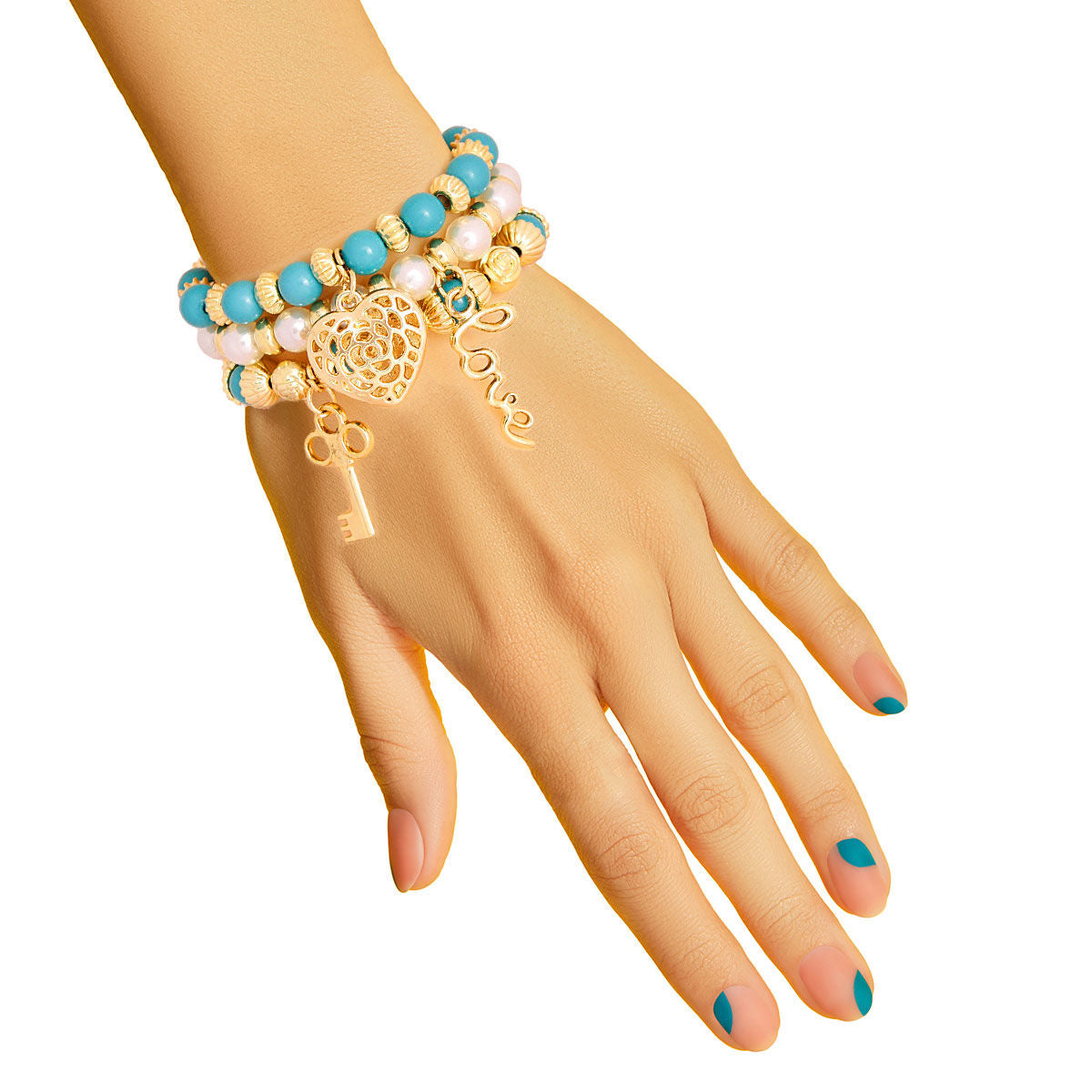 Layered 3 Strand Mint Love Bracelet Stylish Casual Jewelry