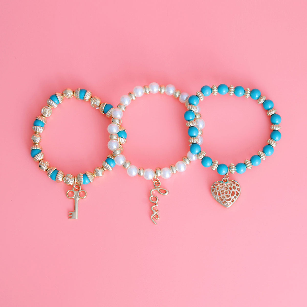 Layered 3 Strand Mint Love Bracelet Stylish Casual Jewelry