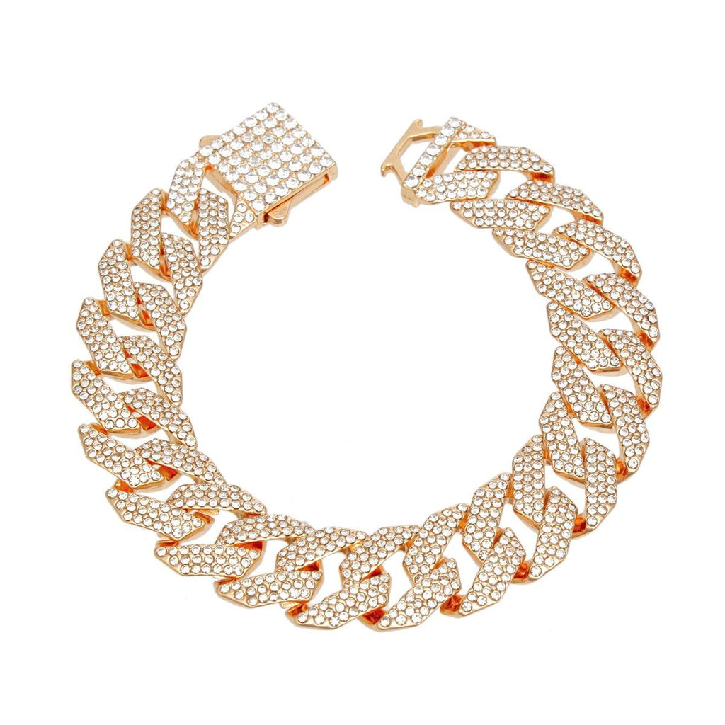 Women’s Gold Cuban Chain Bracelet with Iced Diamond Accent – Stylish Statement Jewelry