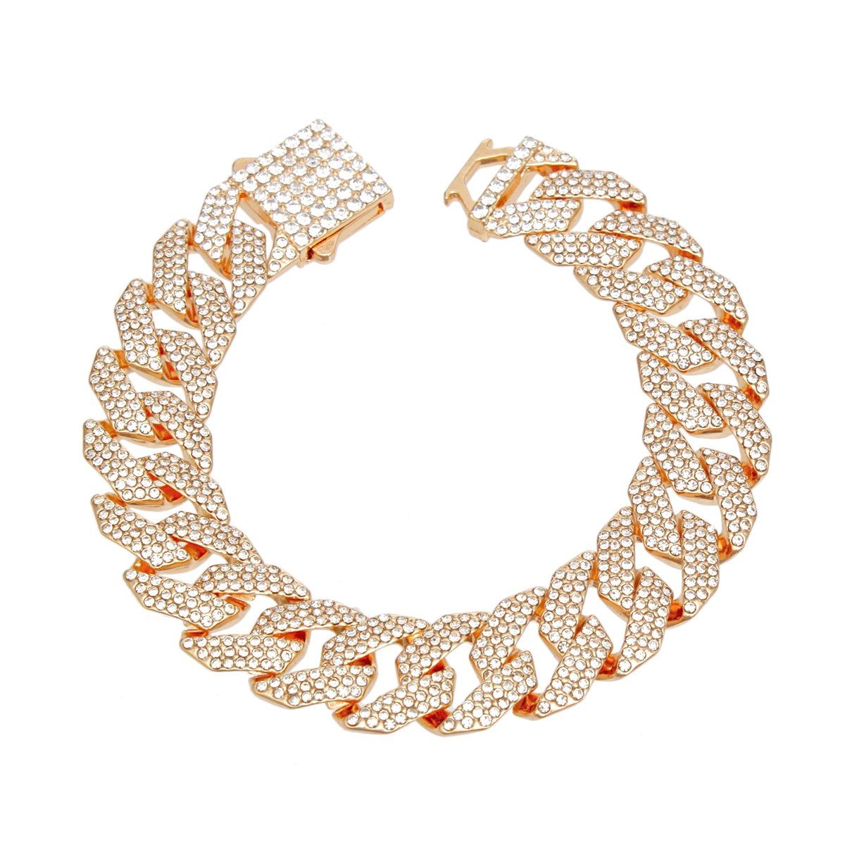 Women’s Gold Cuban Chain Bracelet with Iced Diamond Accent – Stylish Statement Jewelry