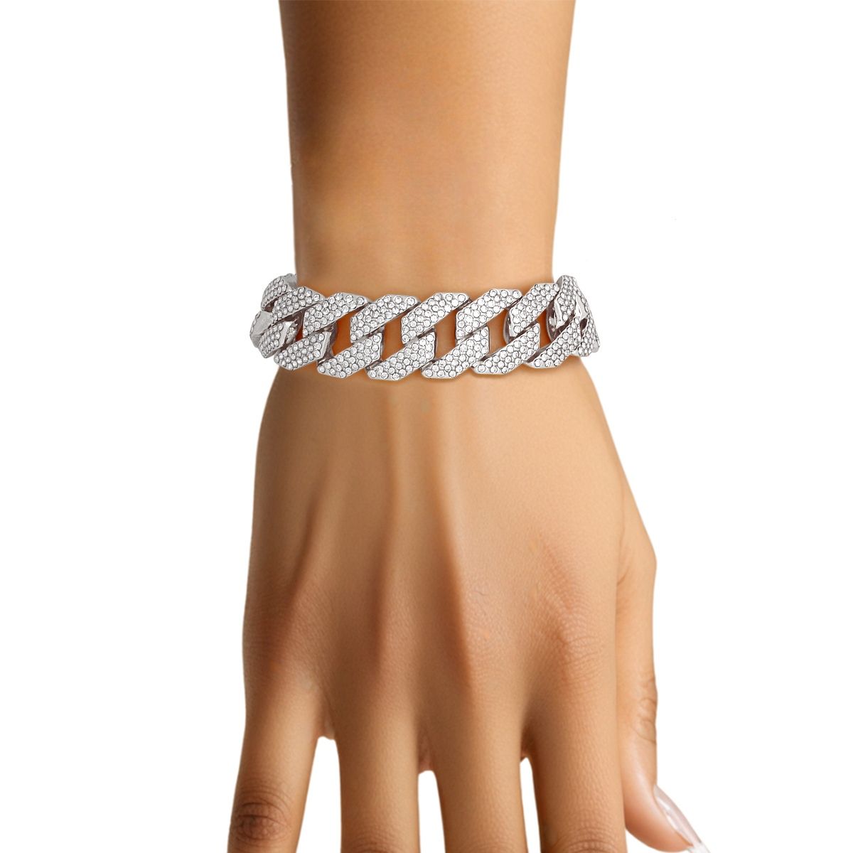 Women’s Silver Iced Diamond Cuban Chain Bracelet – Stylish Statement Jewelry