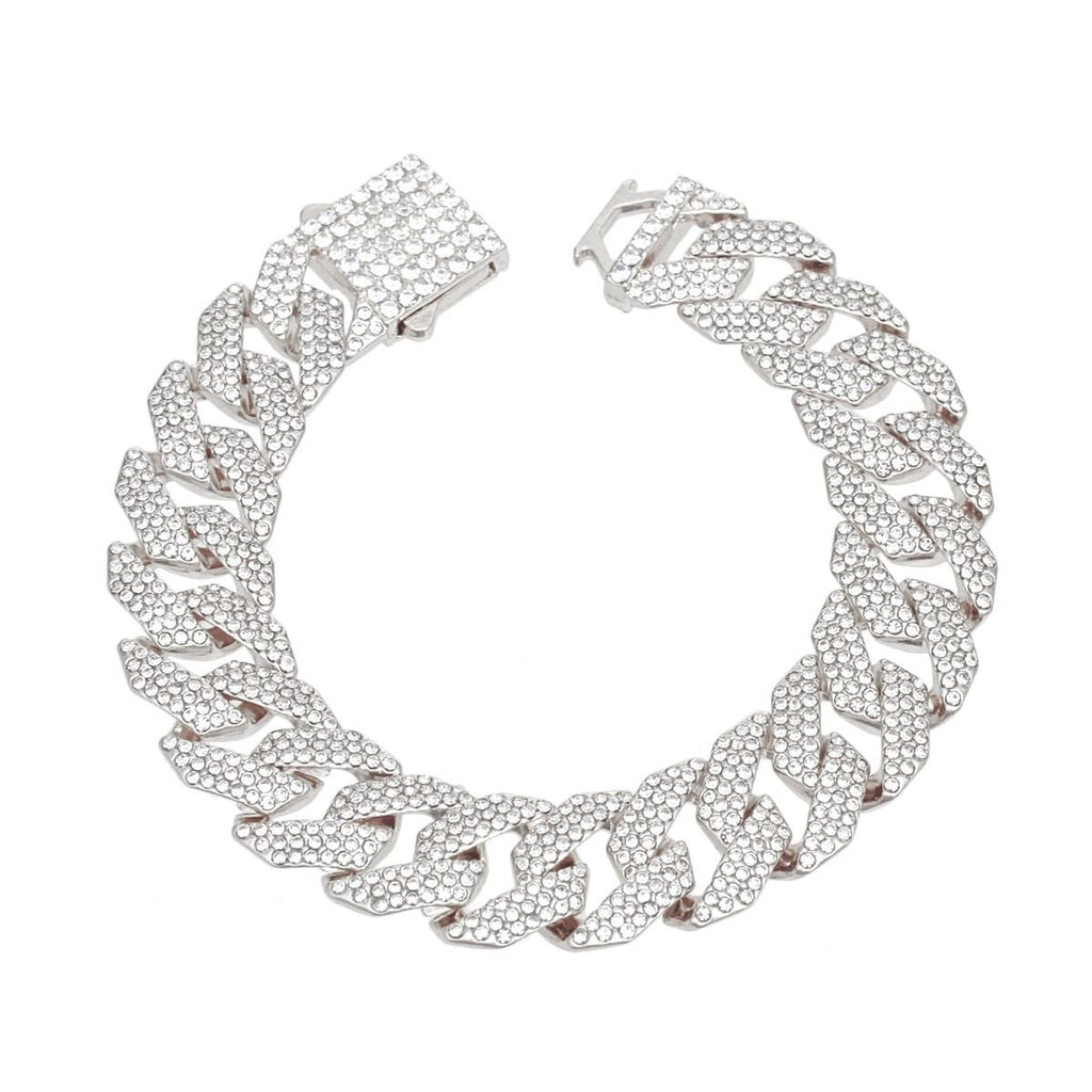 Women’s Silver Iced Diamond Cuban Chain Bracelet – Stylish Statement Jewelry