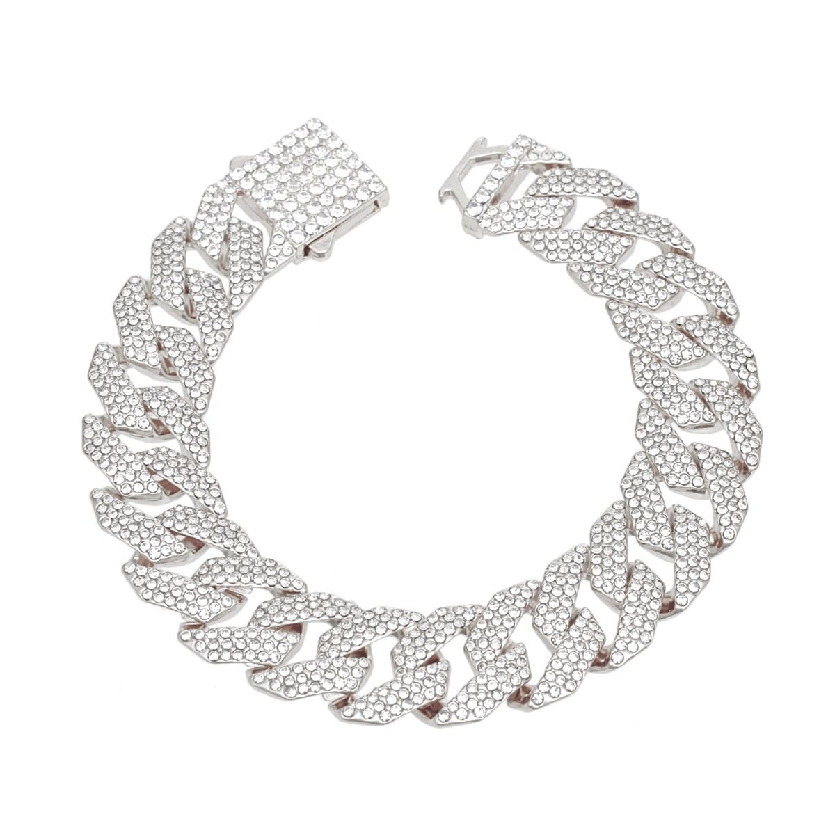 Women’s Silver Iced Diamond Cuban Chain Bracelet – Stylish Statement Jewelry