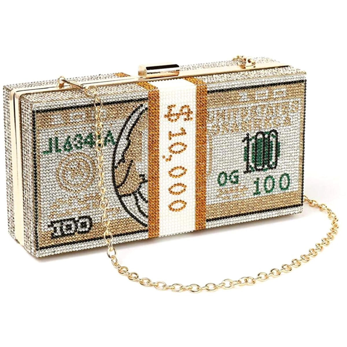 Rectangle Clutch Gold Bling $10K Stylish Statement Handbag