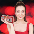 Clutch Bag Red Bling Rolled Benjamins Stylish Statement Accessory