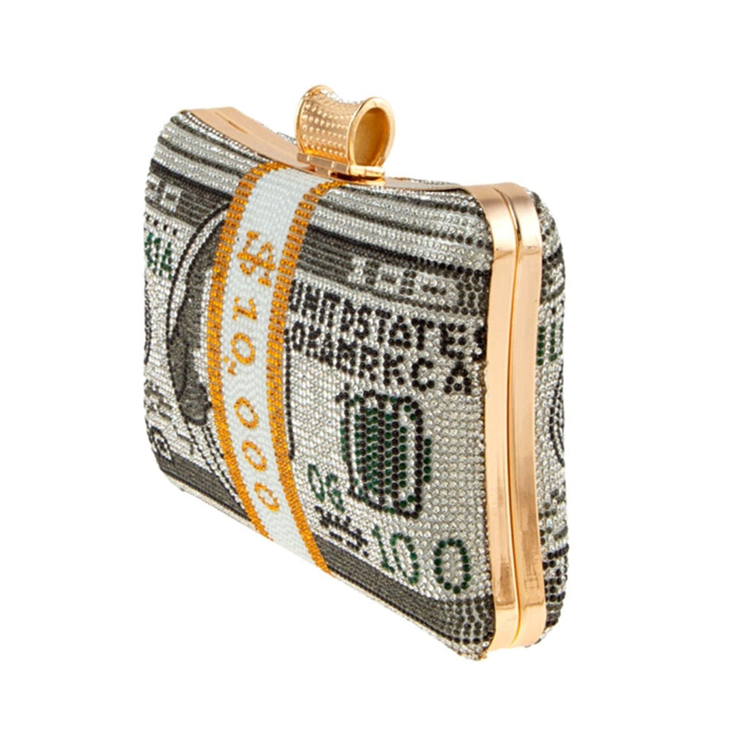 Luxury Black Bling Cash Clutch with Banded Detail Stylish Fashion Handbag