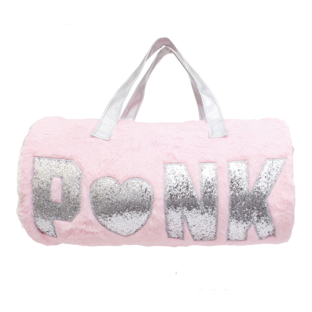 Fashion Duffel Bag Pink Fur Glitter Trendy Statement Accessory
