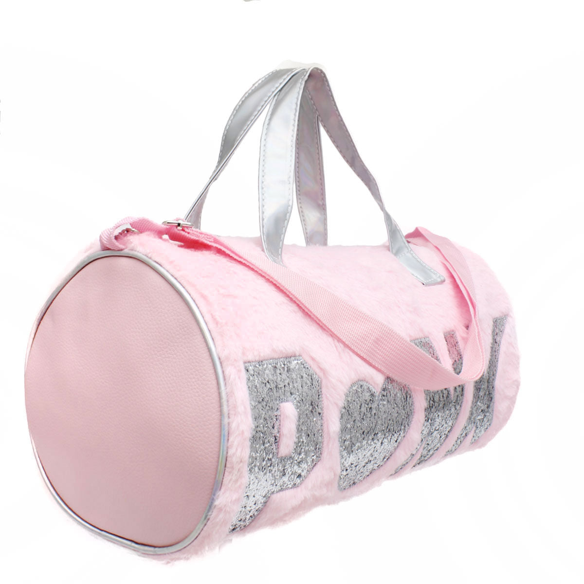Fashion Duffel Bag Pink Fur Glitter Trendy Statement Accessory