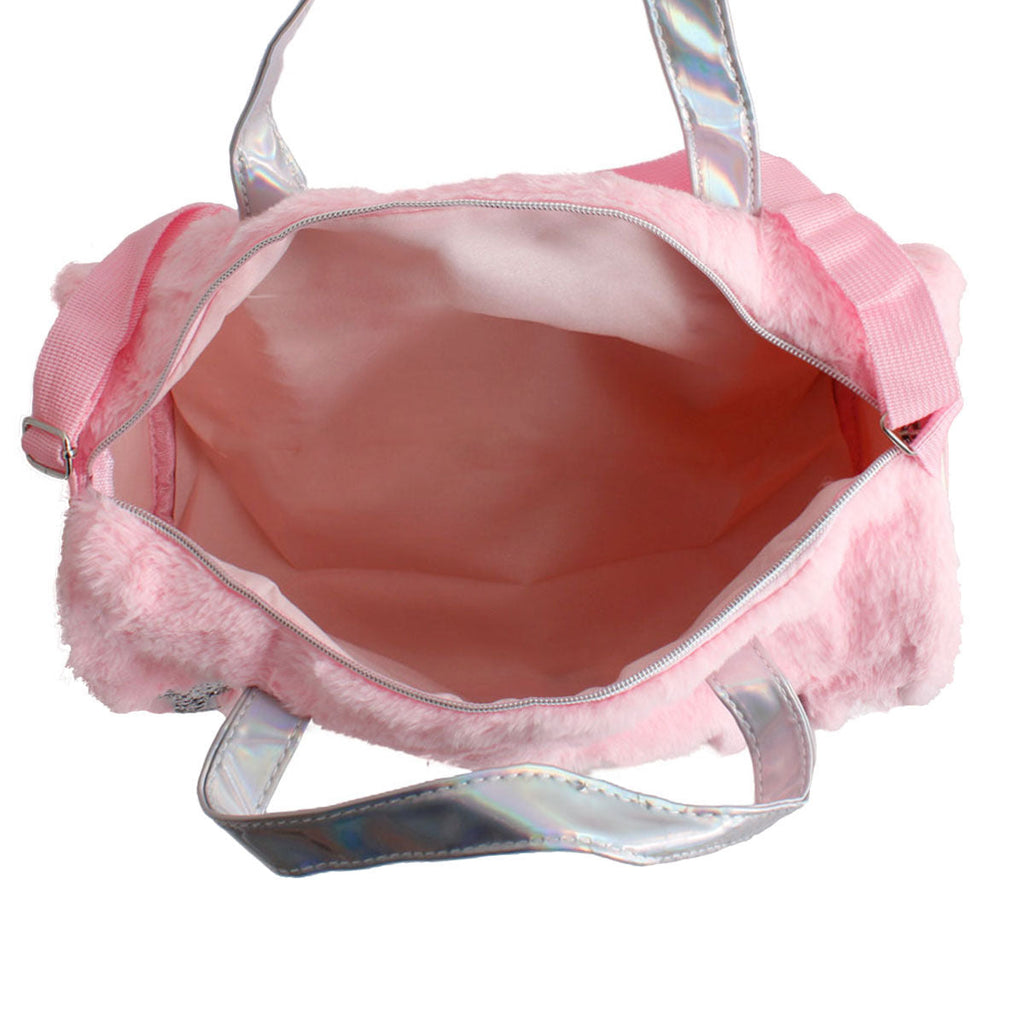 Fashion Duffel Bag Pink Fur Glitter Trendy Statement Accessory