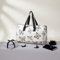Fashion Travel Duffel Bag Cream Quilted Black Butterfly Stylish and Chic
