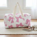 Fashion Travel Duffel Bag White Quilted with Pink Bow Stylish Accessory