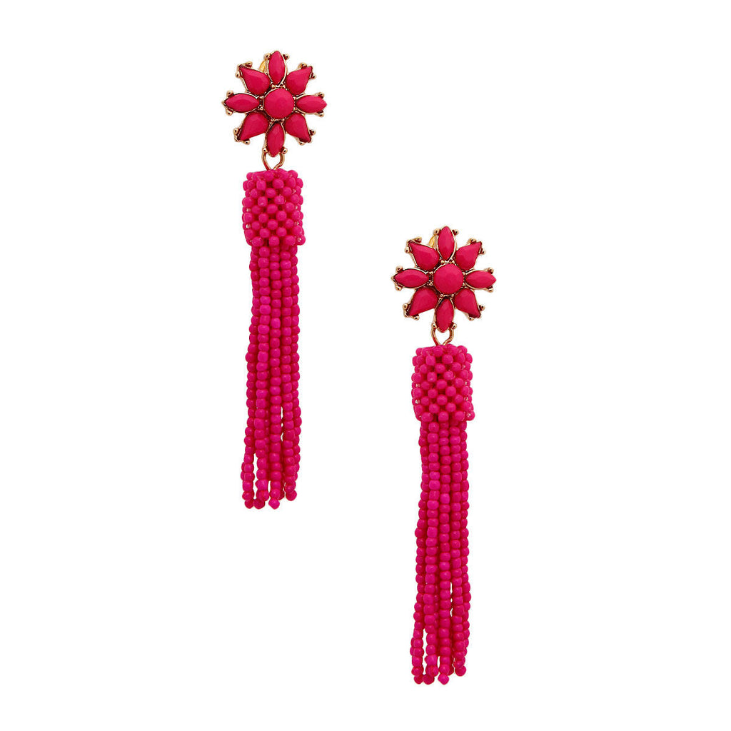 Seed Bead Earrings Fuchsia Flower Stylish Statement Jewelry