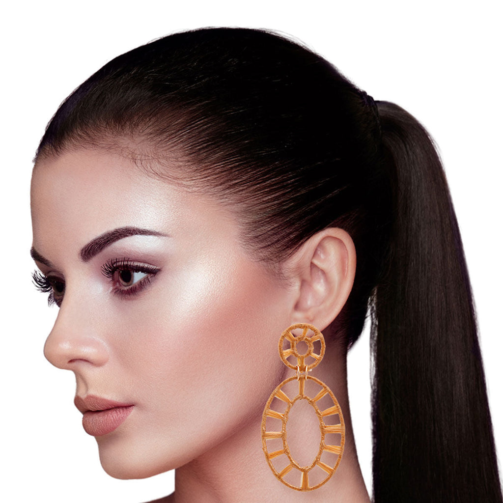 Oval Raffia Gold Earrings – Stylish Statement Jewelry