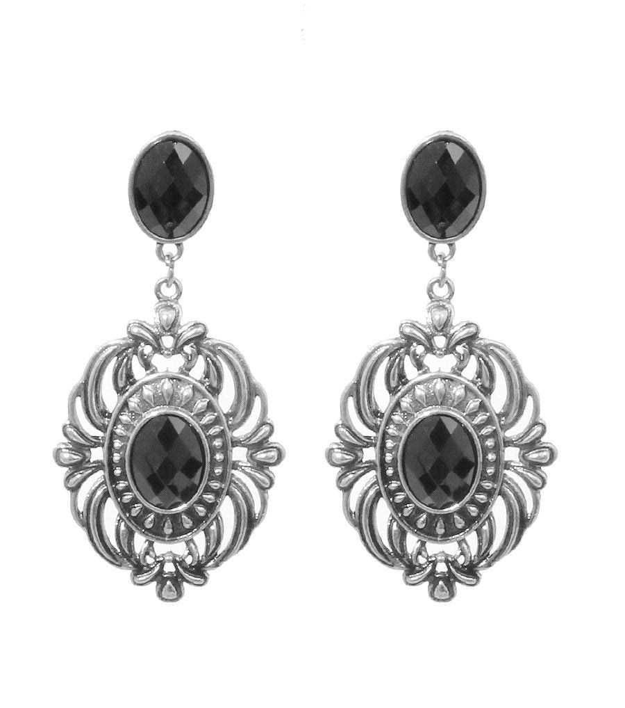 Drop Earrings Black Antique Silver Stylish Statement Jewelry