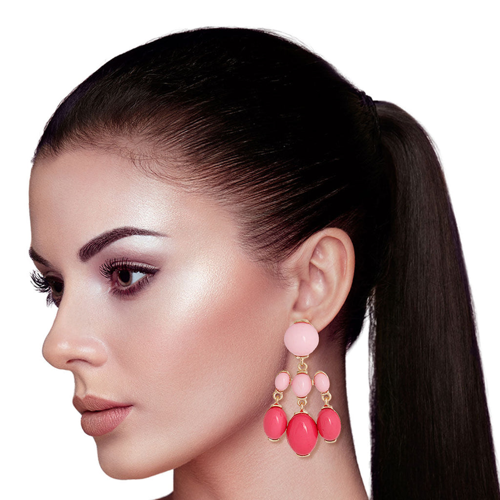 Drop Earrings with Pink Resin Beads – Trendy Statement Jewelry