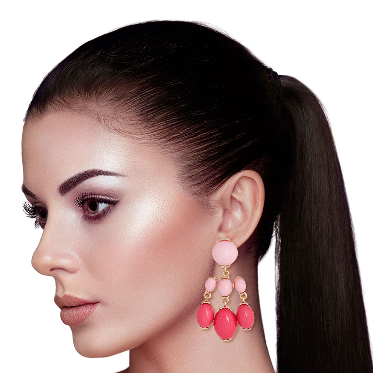 Drop Earrings with Pink Resin Beads – Trendy Statement Jewelry