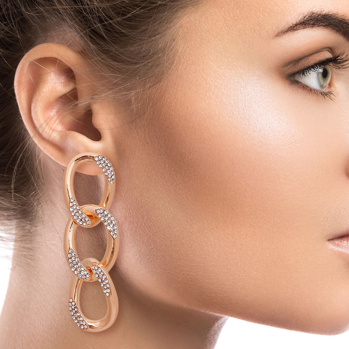 Rhinestone Link Earrings with Gold Crusted Detail – Stylish Statement Jewelry