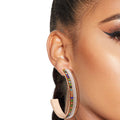 Statement Gold Metal Chain Stone Hoop Earrings Stylish Chic Jewelry
