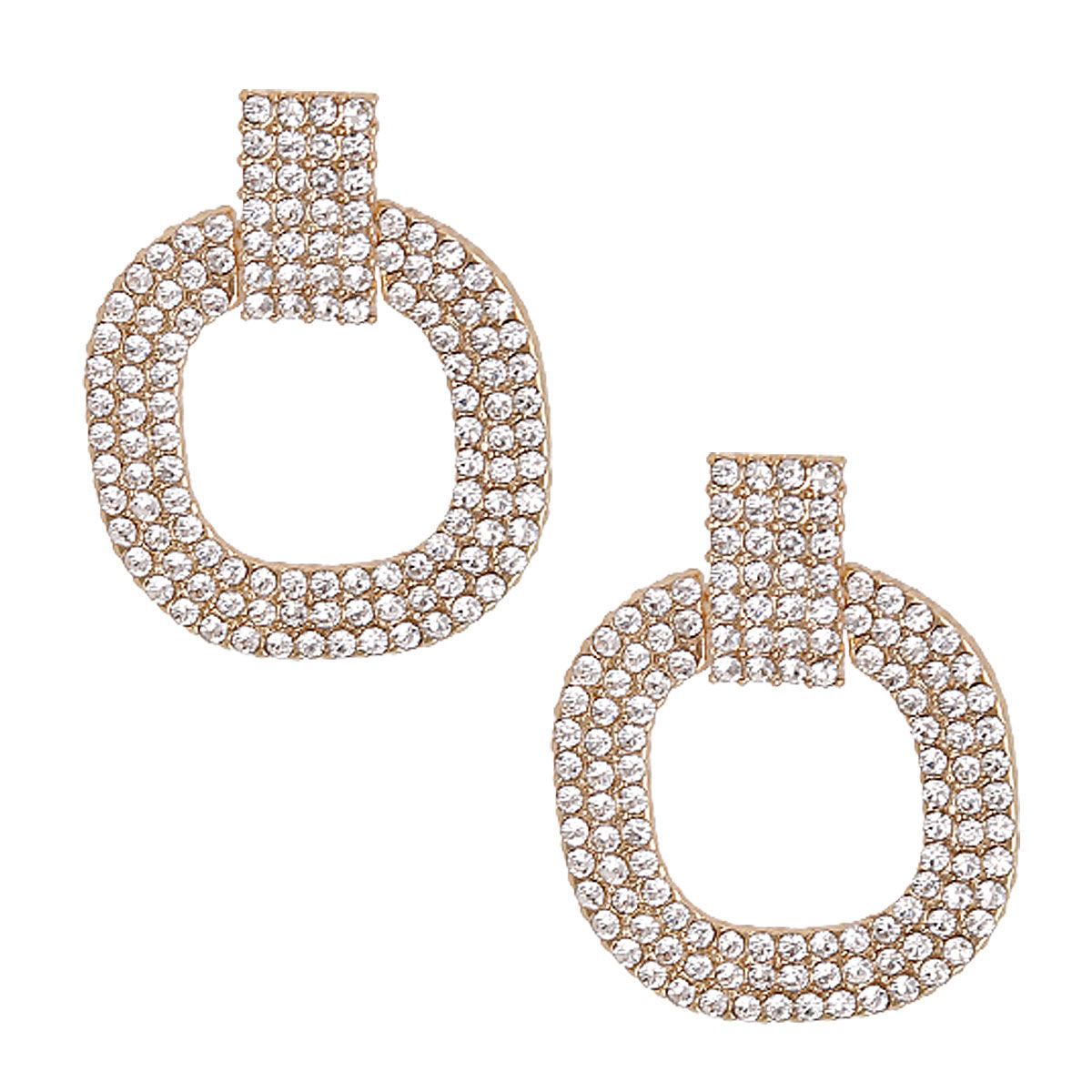 Squared Gold Pave Statement Earrings – Stylish Fashion Jewelry