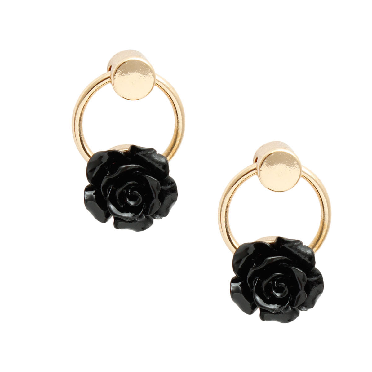 Rose Gold and Black Stylish Ring Stud Earrings