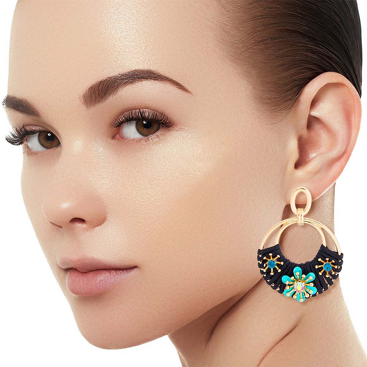 Round Turquoise Flower Earrings Stylish Statement Jewelry