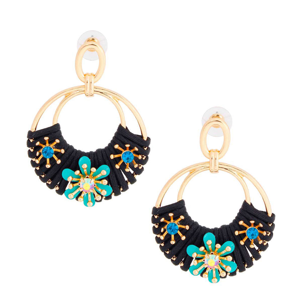 Round Turquoise Flower Earrings Stylish Statement Jewelry