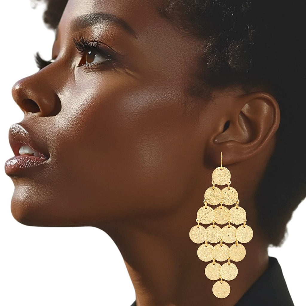 Coin Dangle Earrings Fish Hook Brushed Gold Stylish Statement Jewelry
