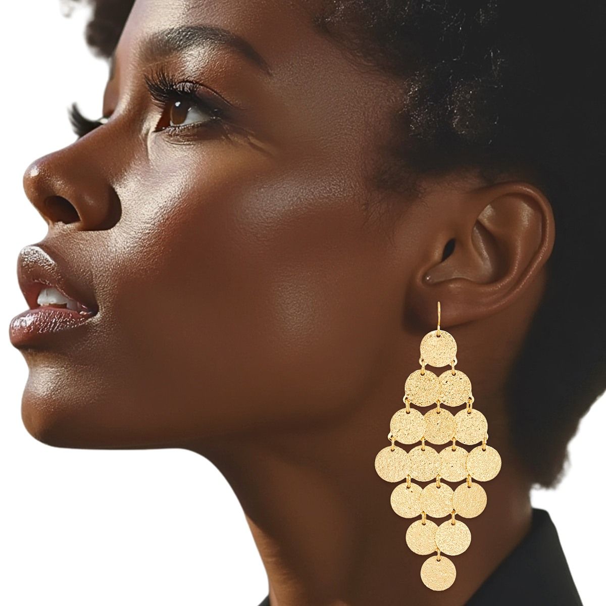 Coin Dangle Earrings Fish Hook Brushed Gold Stylish Statement Jewelry