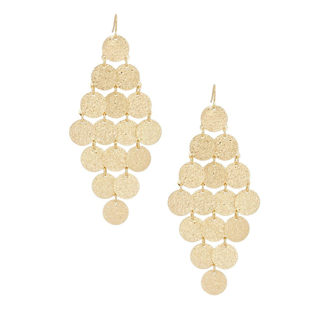 Coin Dangle Earrings Fish Hook Brushed Gold Stylish Statement Jewelry