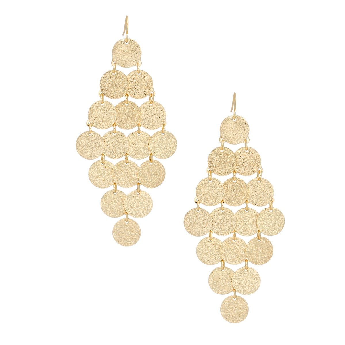 Coin Dangle Earrings Fish Hook Brushed Gold Stylish Statement Jewelry