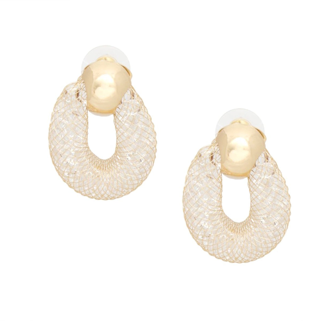 Gold Mesh Rhinestone Stud Earrings for Women – Stylish Fashion Jewelry