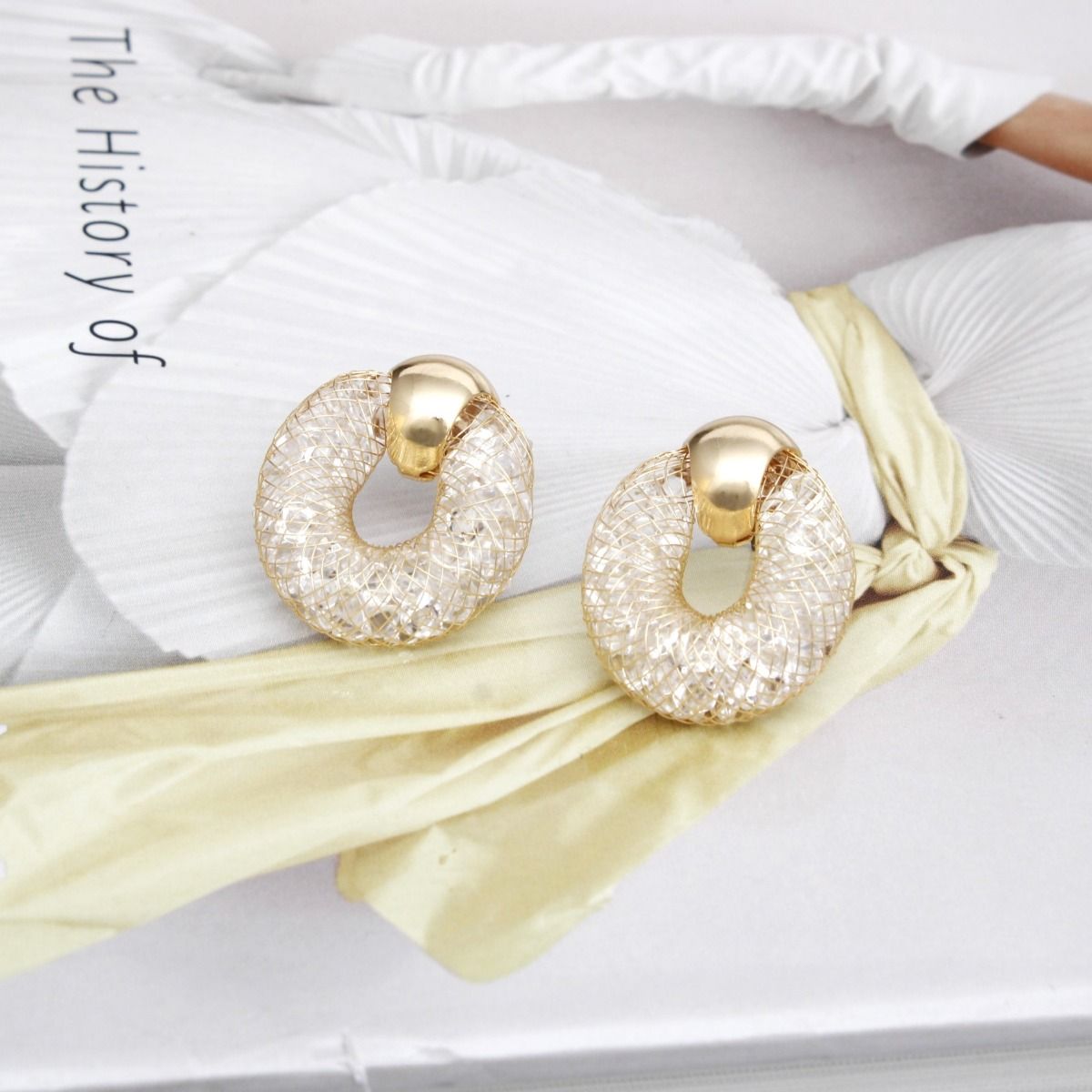 Gold Mesh Rhinestone Stud Earrings for Women – Stylish Fashion Jewelry