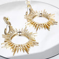 Open Hoop Drop Earrings with Gold Sunburst Rhinestone Detail, Stylish Statement Jewelry