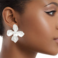 Silver Pearl Layered Petal Flower Stud Earrings – Stylish Statement Jewelry