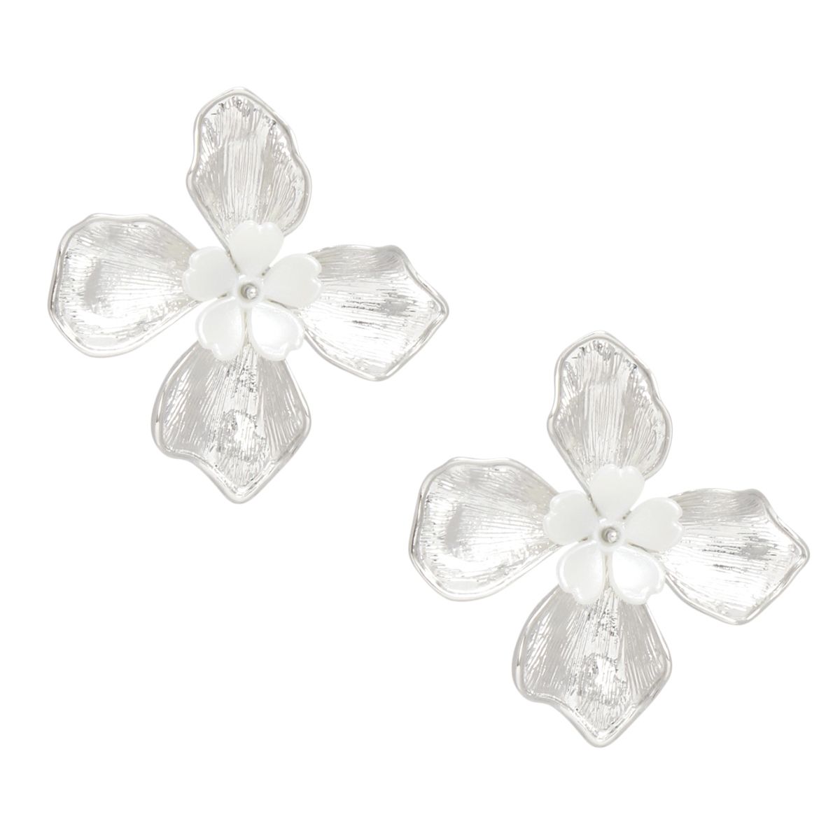 Silver Pearl Layered Petal Flower Stud Earrings – Stylish Statement Jewelry