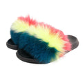 Medium Fox Fur Slippers in Coral and Green – Stylish Lounge Footwear