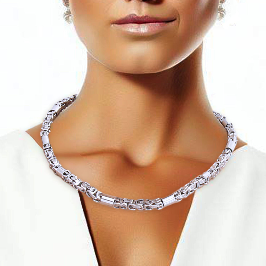 Rounded Link Chain Necklace Silver Stainless Steel Stylish Jewelry