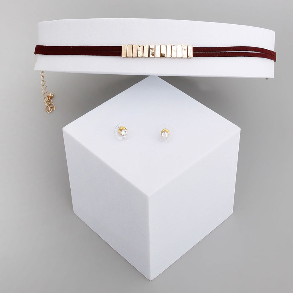Choker Necklace Burgundy Suede Stylish Fashion Jewelry Accessory