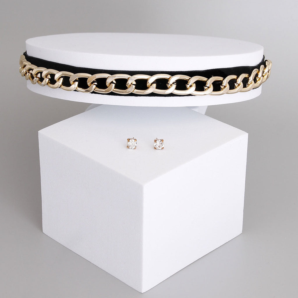 Leather and Metal Choker Necklace Stylish Statement Jewelry Accessory