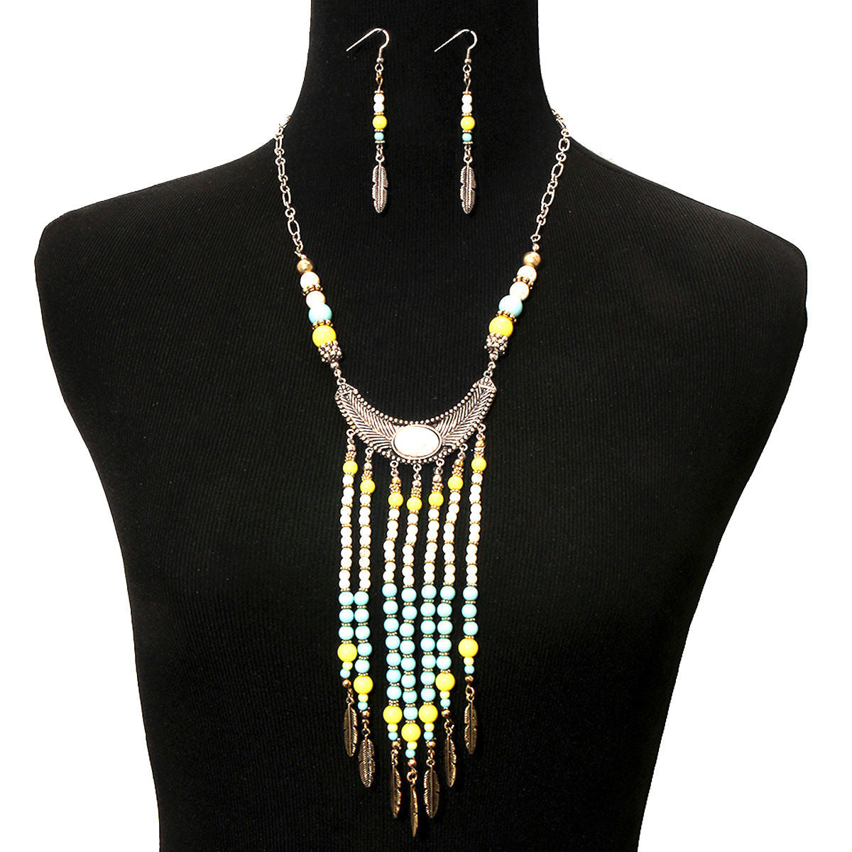 Bead Drop Necklace Set Multicolored Stylish Statement Jewelry