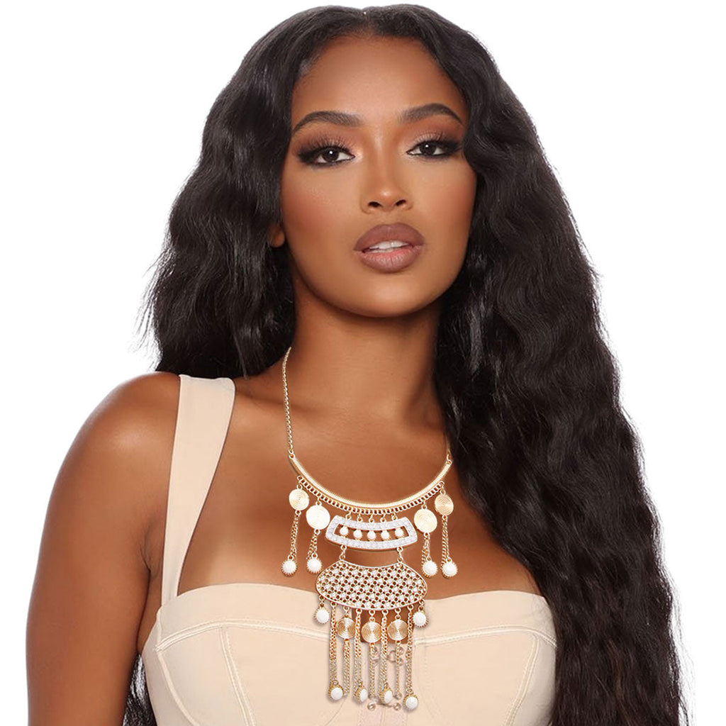 Metal Necklace Set with Cream Charm Stylish Fashion Jewelry