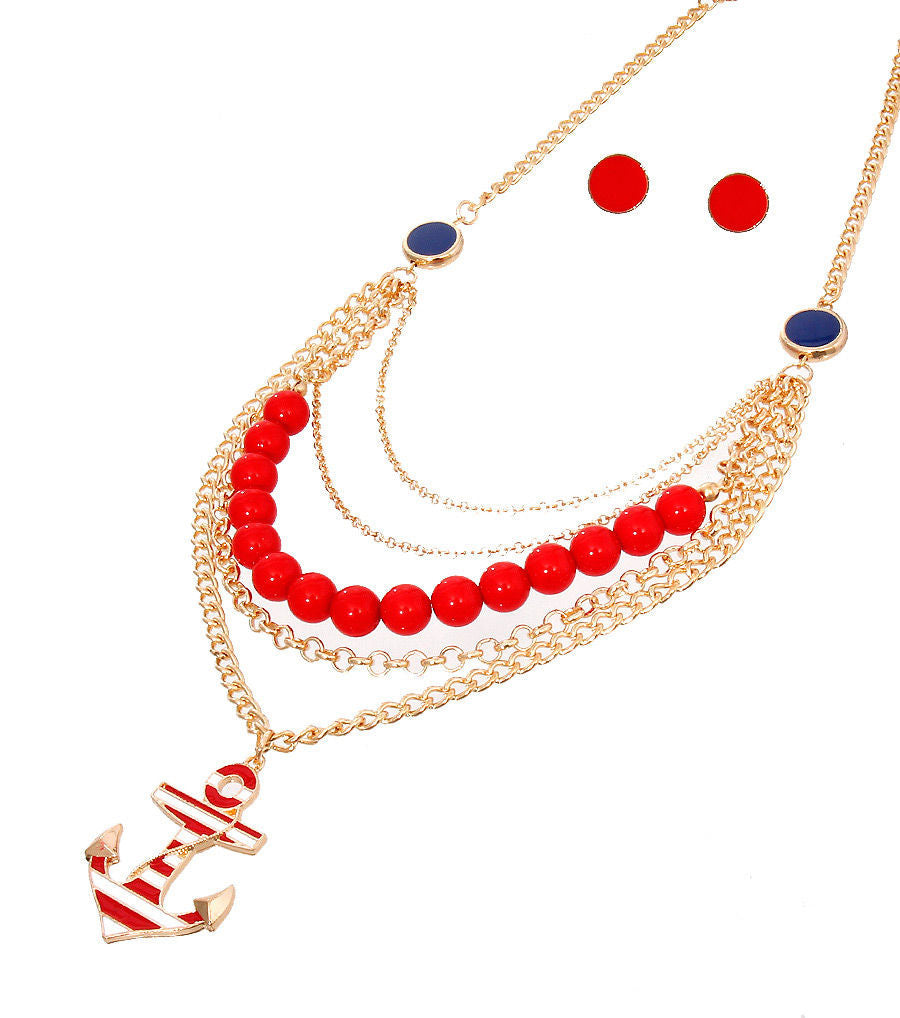 Statement Necklace Set Red Sea Theme Stylish Jewelry Accessory