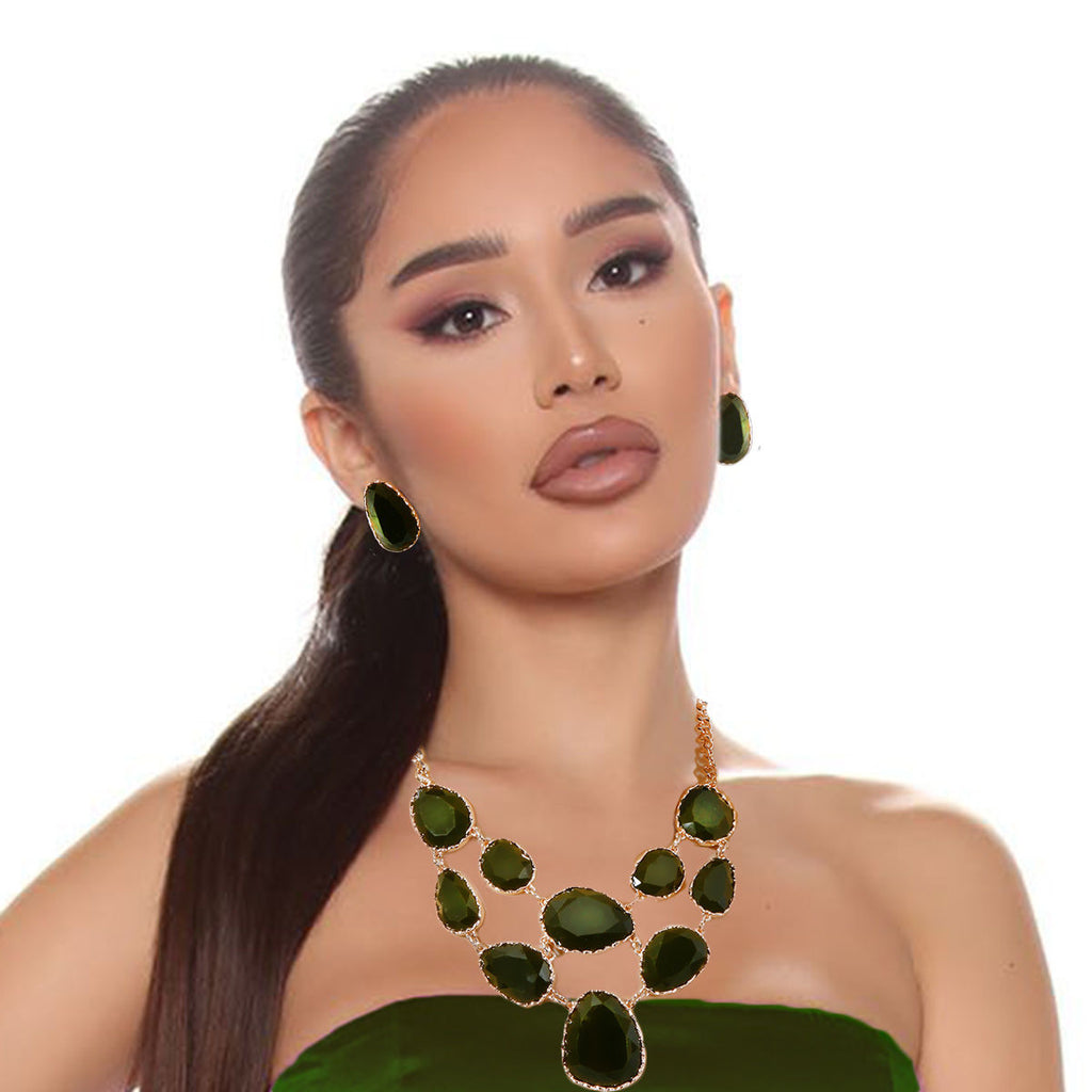 Statement Short Necklace with Irregular Resin Teardrop Inset, Trendy Chic Jewelry
