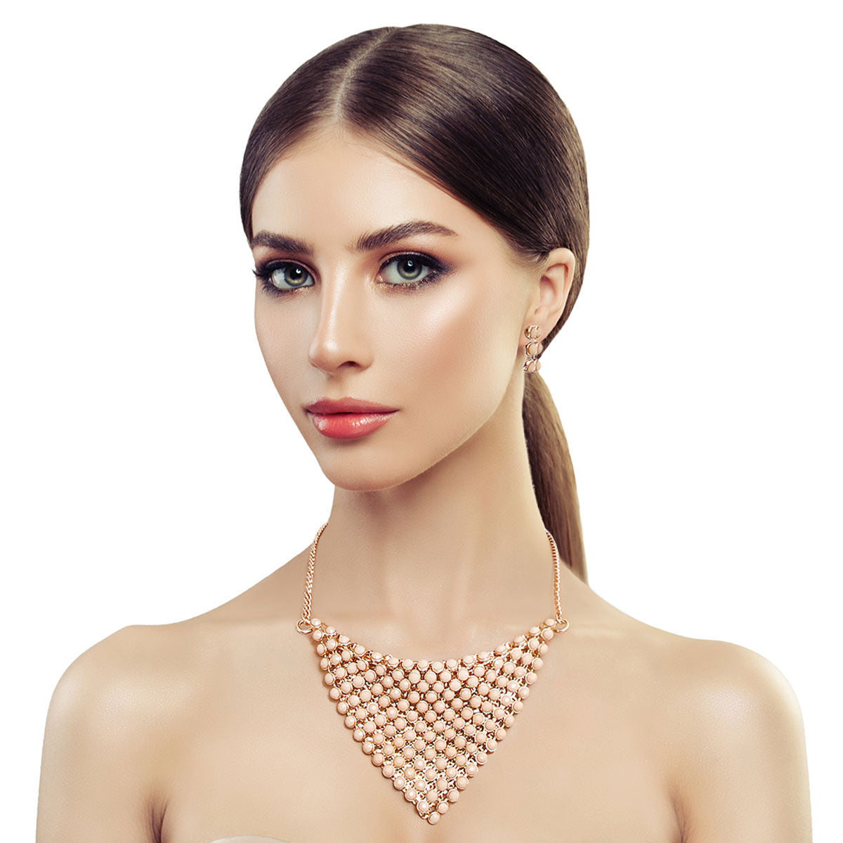 Bead Scarf Necklace Set Cream Stylish Statement Jewelry Accessory