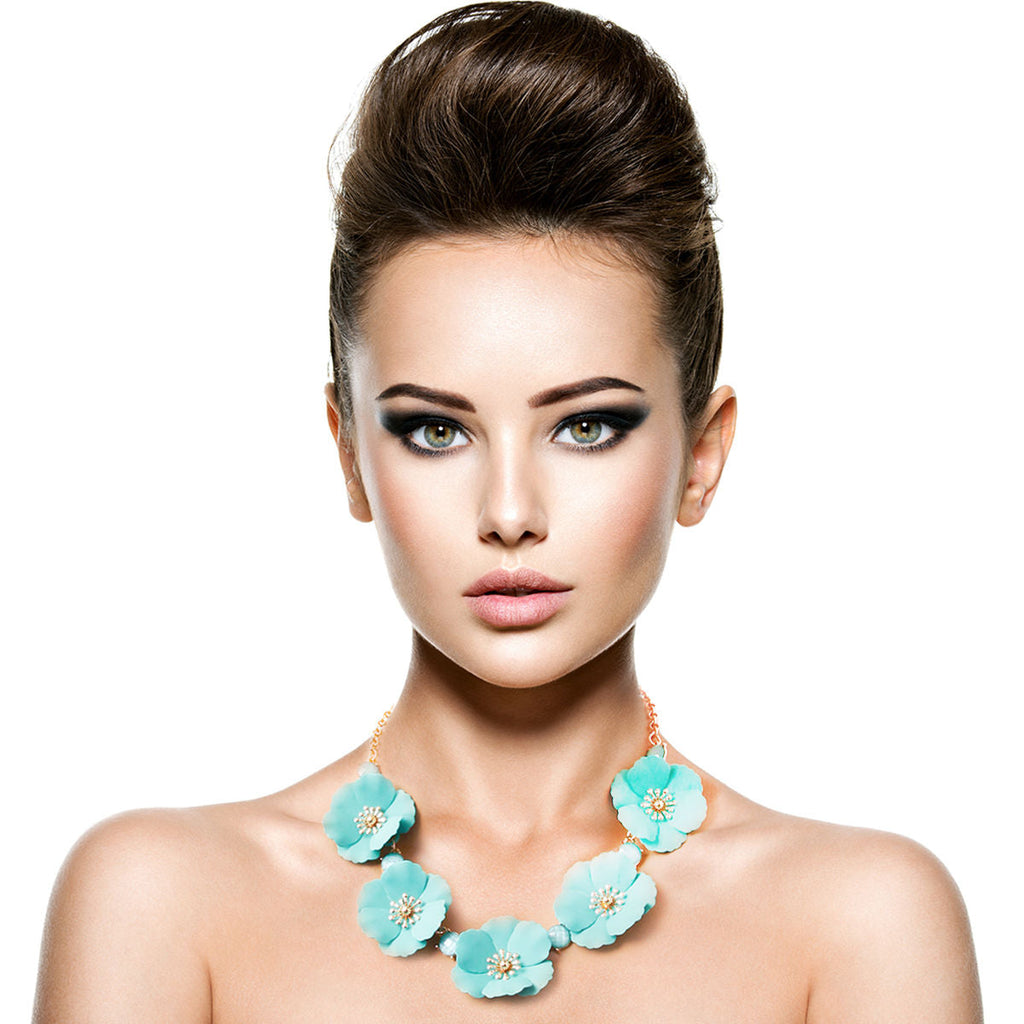 Flower Necklace Set Mint Stylish Statement Jewelry