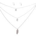 Layered Silver Leaf Chain Necklace 3-Layer Stylish Statement Jewelry