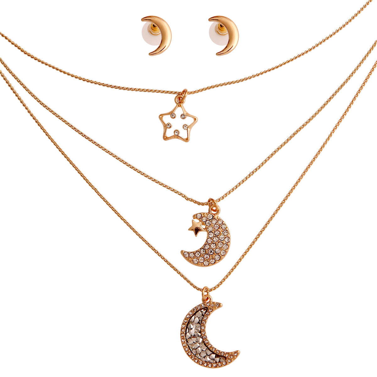 Layered Gold 3-Layer Chain Moon Necklace – Trendy Statement Jewelry
