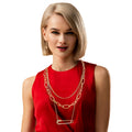 Layered Gold Chain Pin Necklace – Stylish Long Statement Jewelry